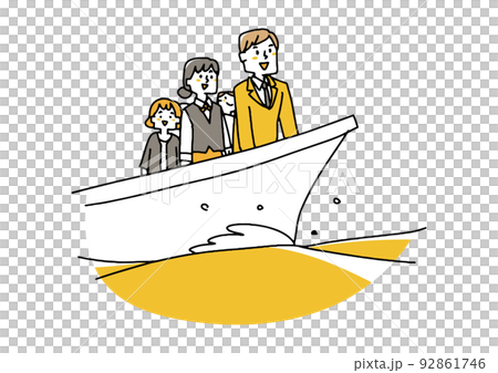 A business team going out to sea on a boat Comical hand-drawn characters Vector, warm line drawing A business team going out to sea on a boat Comical hand-drawn characters Vector, warm line drawing 92861746