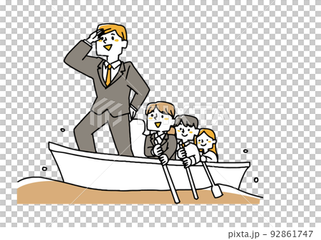 A business team going out to sea on a boat Comical hand-drawn characters Vector, warm line drawing 92861747