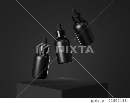 Black cosmetic dropper bottle mockup, facial serum packaging and branding visualization, care product template 92862158