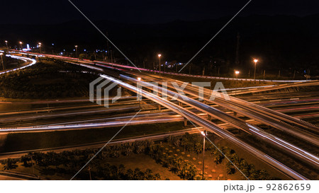 over Road city highway at night - Bird eye viwe - drone -Top view 92862659