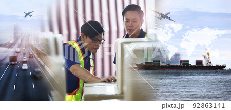 The world logistics  background or transportation Industry or shipping business, Container Cargo  shipment  truck delivery airplane  import export Concept 92863141