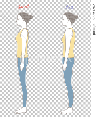 Illustration set of a woman with good and bad posture Illustration set of a woman with good and bad posture 92864202