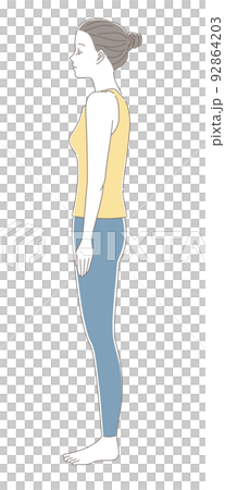 Whole body illustration material of a woman with bad posture 92864203