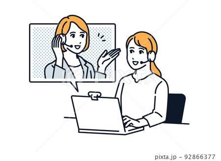 PCでオンライン相談をする女性のベクターイラスト素材 92866377