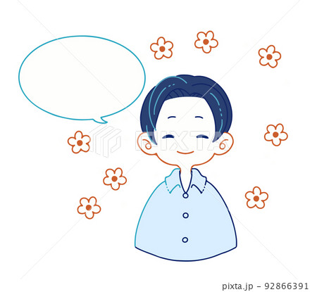 シャツを着た男の子が朗らかな顔で何かを言っているイラスト シャツを着た男の子が朗らかな顔で何かを言っているイラスト 92866391