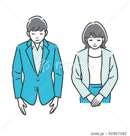 お辞儀をする男性と女性 92867082