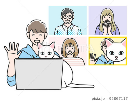 リモート会議を覗き込む猫 リモート会議を覗き込む猫 92867117