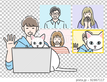 A cat peering into a remote meeting A cat peering into a remote meeting 92867117