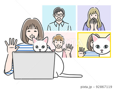 リモート会議を覗き込む猫 92867119