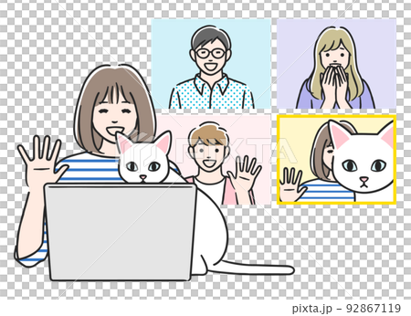 リモート会議を覗き込む猫 92867119