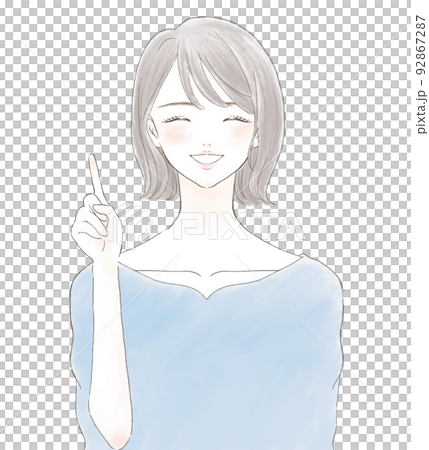 女人微笑著指著鮑勃的頭髮 92867287