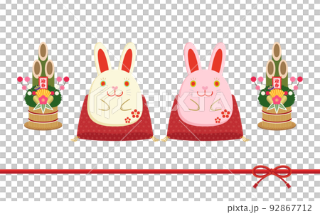 兔年 新年賀卡材料 靠墊和門鬆上的紅白兔泥娃娃 兔年 新年賀卡材料 靠墊和門鬆上的紅白兔泥娃娃 92867712