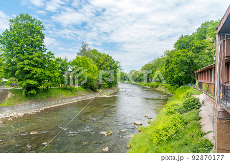 The Olza between Cesky Tesin in Czech Republic and Cieszyn in Poland. 92870177