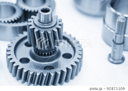 Close-up scene of transmission  gear spare parts. 92871109