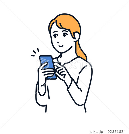 スマホを操作する若い女性のベクターイラスト素材 92871824