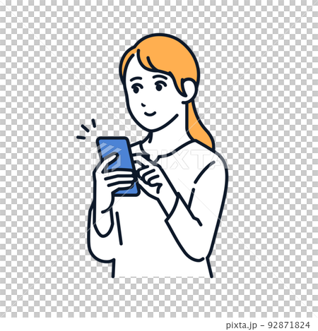 スマホを操作する若い女性のベクターイラスト素材 92871824
