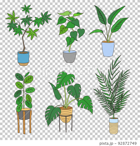 鉢に植えられた観葉植物のセット ベクターイラスト 鉢に植えられた観葉植物のセット ベクターイラスト 92872749