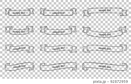 ヴィンテージスタイルの手描きリボンのフレームイラストセット（ベクター・白背景・切り抜き） 92872959