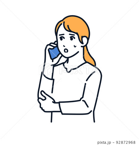 スマホで電話する若い女性のベクターイラスト素材 92872968
