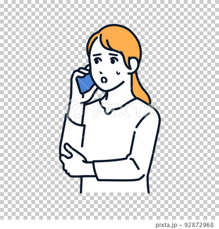 スマホで電話する若い女性のベクターイラスト素材 92872968