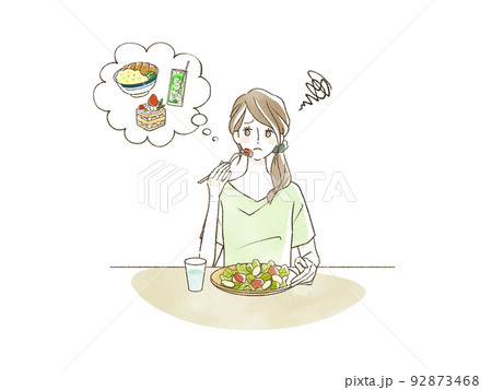 物足りない食事をしている女性 物足りない食事をしている女性 92873468
