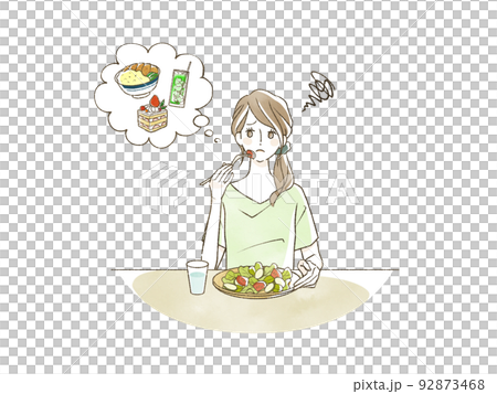 物足りない食事をしている女性 物足りない食事をしている女性 92873468