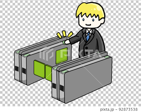 改札機をくぐる白人サラリーマン(男)のイラスト 改札機をくぐる白人サラリーマン(男)のイラスト 92873538