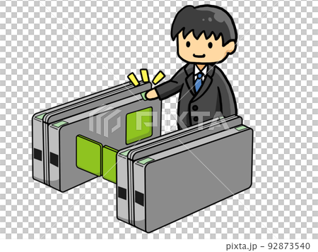 改札機をくぐる日本人サラリーマン（男）のイラスト 92873540