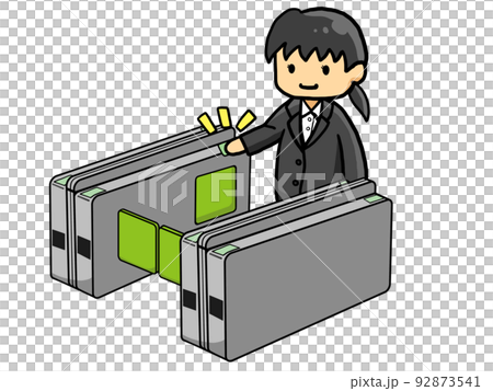 改札機をくぐる日本人サラリーマン（女）のイラスト 92873541