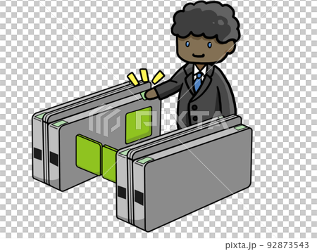 改札機をくぐる黒人サラリーマン（男）のイラスト 92873543