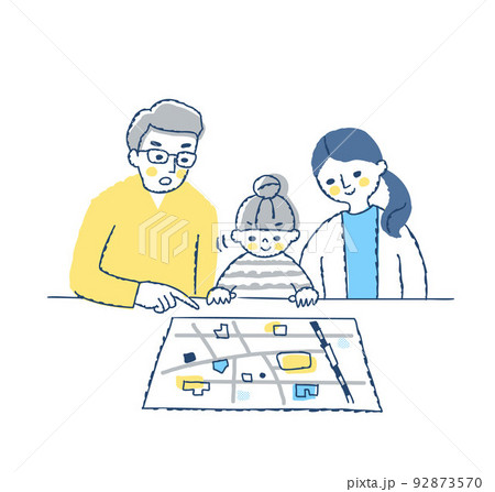 ハザードマップを確認する親子のイラスト素材 [92873570] - PIXTA