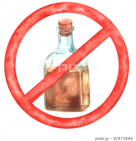 Prohibition of alcohol. Watercolor illustration. Isolated on a white background. 92873689