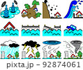 災害　水害　風害　浸水　土砂崩れ　崖崩れ　高波　大雨　台風　雷　竜巻　注意喚起　シンプルイラスト 92874061