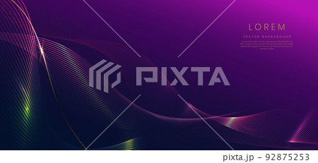 Abstract luxury golden lines curved overlapping on dark blue and purple background. Template premium award design. 92875253