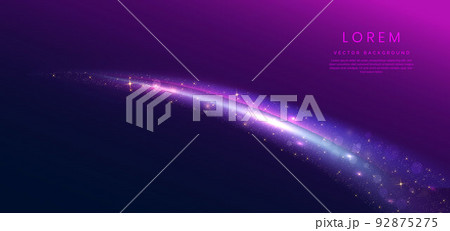 Abstract elegant blue and purple curve on dark blue and purple background with lighting glitter effect sparkle. Luxury template style with copy space for text. 92875275