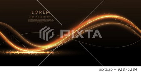 Abstract elegant gold glowing wave line with lighting effect sparkle on black background. Template premium award design. 92875284