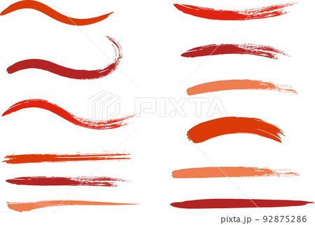 手描きの線　筆　あしらい　素材　セット　赤 92875286