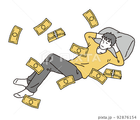 不労所得でお金を稼ぐ男性のイラストレーション 不労所得でお金を稼ぐ男性のイラストレーション 92876154