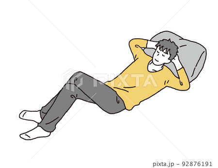 リラックスして昼寝をする男性のイラストレーション 92876191