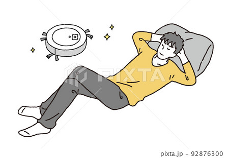時短家電でゆとりを手に入れた男性のイラストレーション 92876300