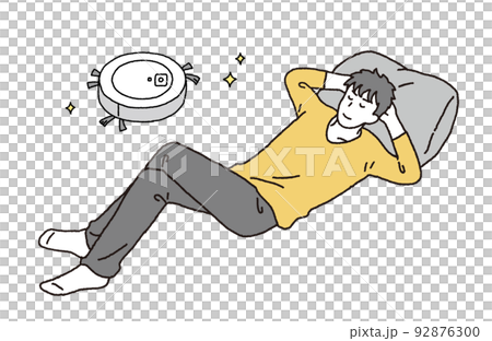 時短家電でゆとりを手に入れた男性のイラストレーション 92876300