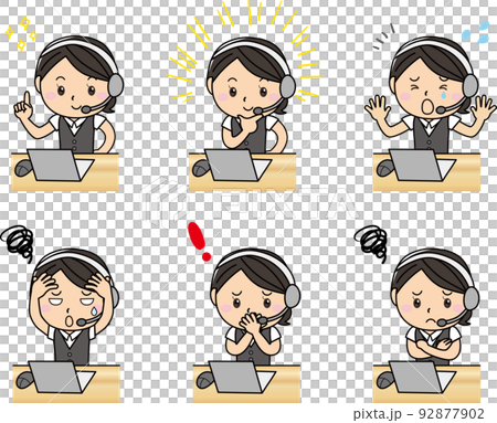 女性　事務　オペレーター　受付　パソコン　仕事　勉強　笑顔　困り顔　上半身 92877902