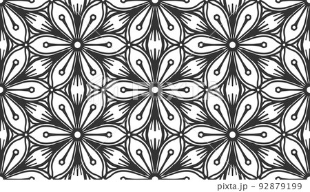 Seamless flower pattern black line fabric tile Seamless flower pattern black line fabric tile 92879199