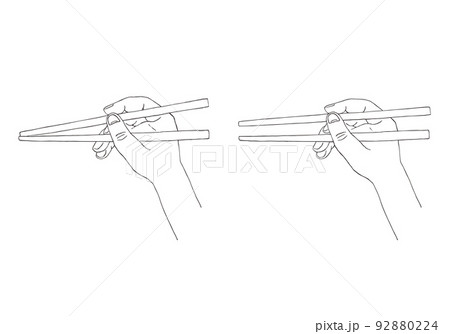 お箸を持つ手のイラスト 手描き モノクロ のイラスト素材 9224
