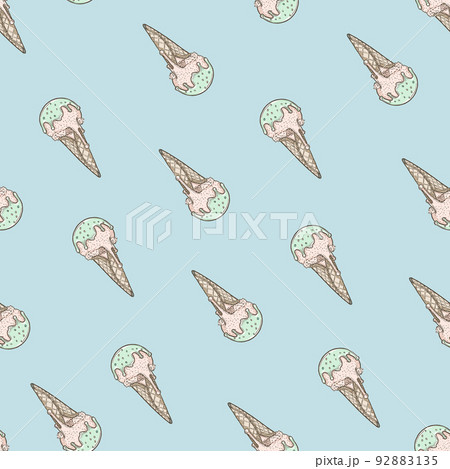 Ice cream cone seamless pattern on blue background Ice cream cone seamless pattern on blue background 92883135