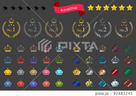 ランキングや広告素材に使える王冠と月桂冠の単色とグラデーションの2パターンアイコンセット 92883245