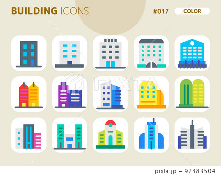 ビルに関連するカラースタイルのアイコンセット_017 92883504
