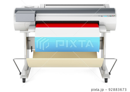 Wide format printer, plotter with Luxembourgish flag. 3D rendering 92883673