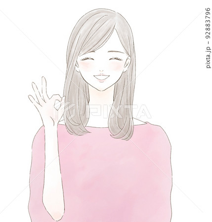 OKサインの女性 微笑み ロングヘア OKサインの女性 微笑み ロングヘア 92883796