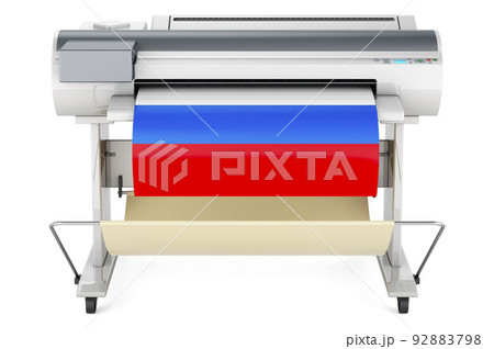 Wide format printer, plotter with Russian flag. 3D rendering 92883798